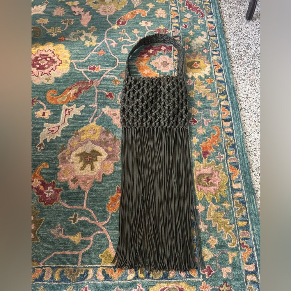 NWT Dramatic Green Fringe Macrame Cross Body Shoulder Bag Knotted Boho African - Picture 9 of 9